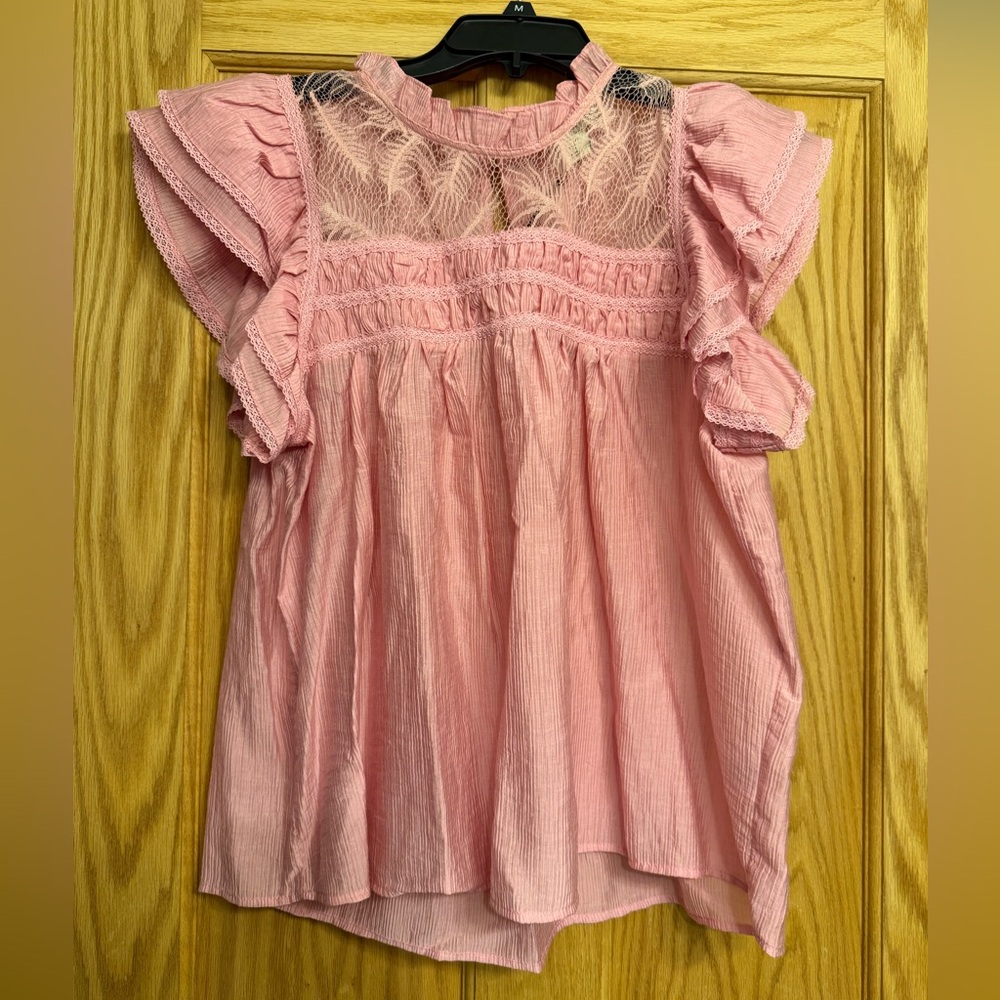 Laura Ashley Pink Lace Ruffle Blouse